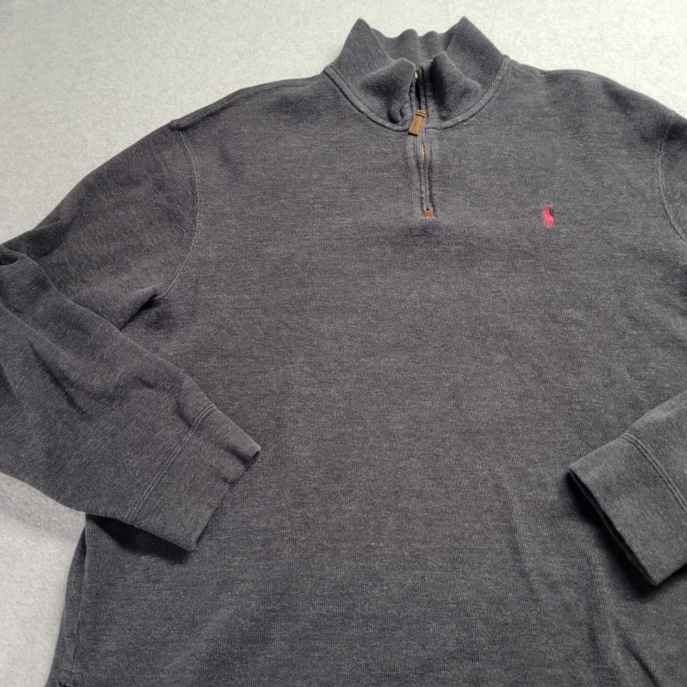 Polo Ralph Lauren Mens XXL Charcoal Gray 100% Cotton 1/4‎ Zip Pullover Sweater